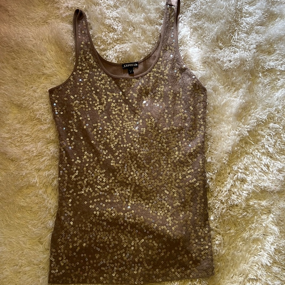 Express sparkly taupe tank with.sequins on front szL